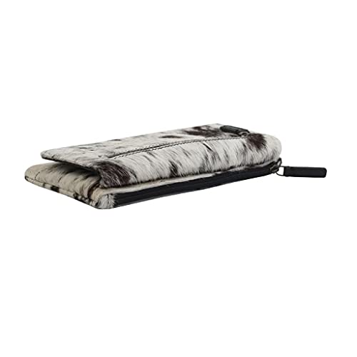 Image of Myra Cookie Crunch Leather and Hairon Cowhide Wallet - 7x4 inch Cow Print Wallets for Women, Black and White Clutch, Long, Western Cowprint, Boho, Country Stuff, Cowgirl Gifts for Women, Mom, Sister, Aunt