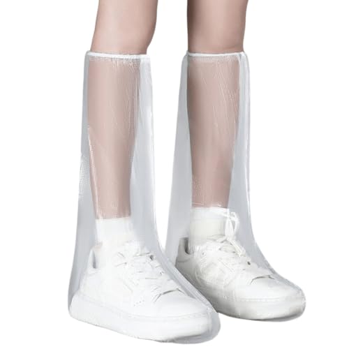 AABDTYYD 5 Pares Cubrezapatos Desechables Impermeables, Polainas PE Altas con Gomas (Transparente 46x39cm) - Talla Adulto 37-43, 18g/Par para Viajes & Lluvia