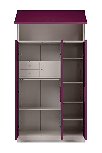 Image of Interio by Godrej Almirah Slimline 3-Door Steel Almirah, Cupboard for Clothes (Textured Purple), 1-Year Warranty, 6 Shelves, 1 Locker, 2 Drawers, Overhead Unit, Curvilinear Mirror