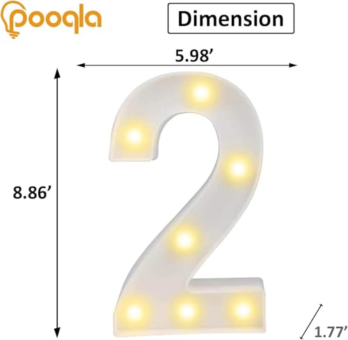 Image of Pooqla LED Light Up Numbers, Marquee Number with Remote for 2nd Birthday Decoration, Lighted Numbers Gift for Boys Girls Party Backdrop Wedding Anniversary Decor, Warm White and Cool White Number 2