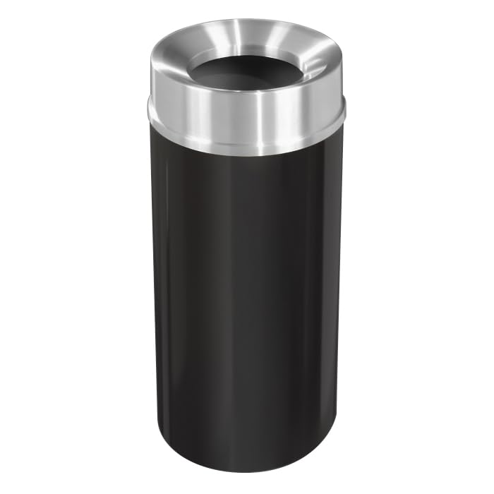 Caneca de basura 23 gal con tapa embudo negro y plata