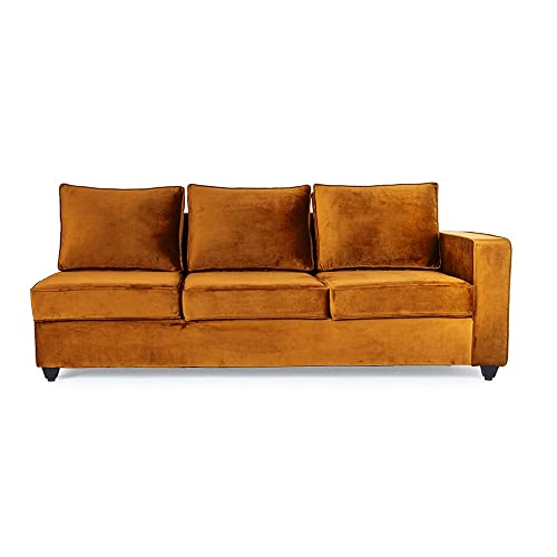 Image of Wakefit L Shape Sofa Set for Living Room | 3 Year Warranty - 3 Seater + Chaise (Velvet, Amber)