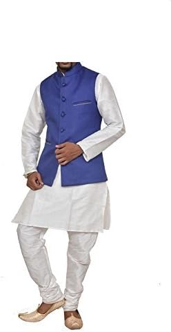 white kurta blue jacket