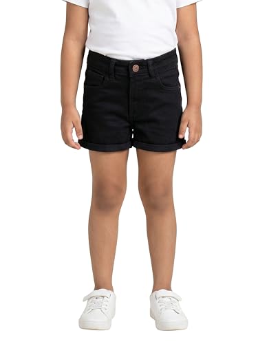 Image of KiddoPanti Girls Tight Length Rollup Denim Shorts with Lavender and Pink 3D Crochet Flowers