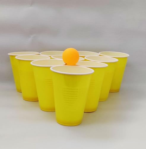 Image of Tickles Pack of 20, Beer Pong Glasses with Free Ping Pong Balls Set, Easy Grip Reusable Drinking Party Cups for Iced Tea, Punch, Cocktail, Couple, Ladies Games (Color: Yellow Size: 475 ml)