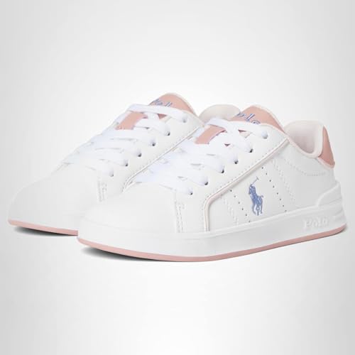 POLO RALPH LAUREN, Unisex, Heritage Court III EZ (Toddler), White/Pink, 10 Toddler, M
