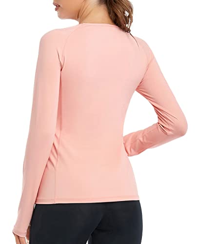 Vutru Women's Long Sleeves Workout T Shirt Breathable Sports Running Yoga Tops Thumb Holes Pink #TOP2
