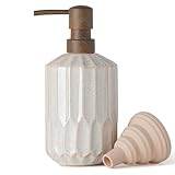 Soap Dispenser, 450ml/16 oz Ceramic Pump Bottle Luxurious Refillable Liquid Hand Wash Soap Dispenser for Bathroom, Countertop, Kitchen, Laundry Room, Silicone Funnel (Wooden Color Plastic Pump)