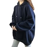 [link bleu] リンクブルー パーカー ビッグ シルエット フード 付き 裏 起毛 長袖 シンプル レディース (XXL,ネイビー)