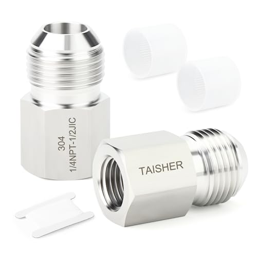Image of TAISHER 2PCS Forging of 304 Stainless Steel JIC Flare Tube Fittings, 1 /2 inch JIC Male x 1 /4 inch NPT Female, Half Union