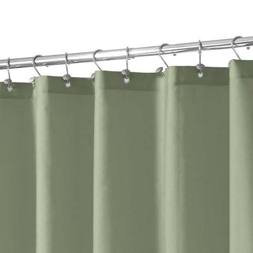 Image of N&Y HOME Fabric Shower Curtain or Liner with Magnets, Sage | Hotel Quality, Machine Washable, Water Repellent, Standard Size