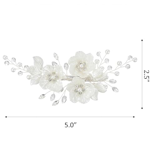 Pinza para cabello con perlas y pedrería White Flowers Rhinestone para adolescente estilo boda miniatura 3