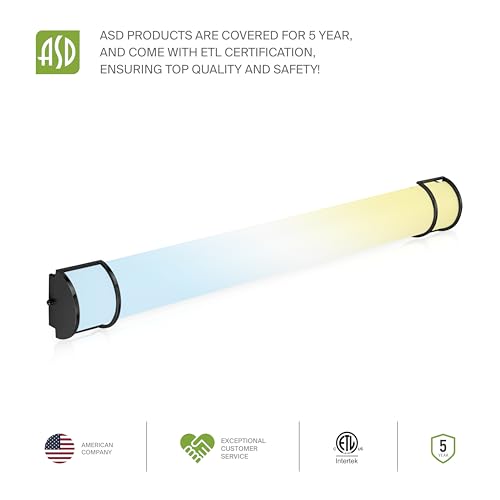 Image of ASD LED 48 inch Vanity Flush Mount Light Fixture, Linear Bathroom Lighting Bar | 3CCT, Dimmable, Energy Star, ETL Listed | 35W 3200LM 3000-5000K 120V | Long Bath Wall Sconce Over Mirror | Black, 2 Pack