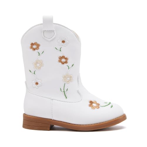 BMCiTYBM Toddler Girls Cowgirl Boots Little Kids Mid Calf Western Flower Cowboy Pointed Toe Riding Shoes All Season3