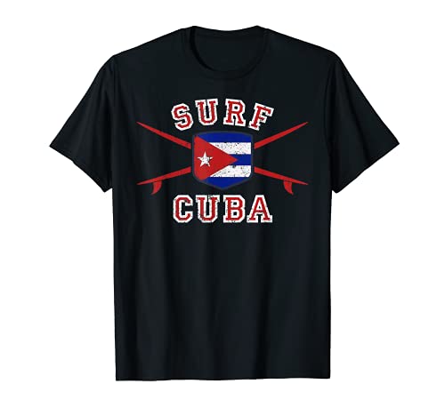 Surfing Cuba - Tabla de surf vintage con bandera cubana Camiseta