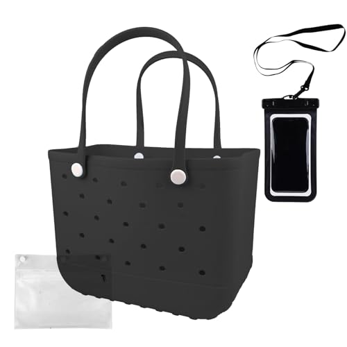 Rubber Beach Tote Bag - Waterproof Washable Durable Open Purses with Zipper Pocket and Phone Pouch for Pool Boat