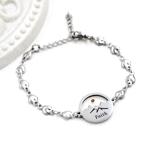 Image of Uloveido Stainless Steel Heart Chain Link Bracelet - Religious Inspirational Mustard Seed Charm Bracelet for Women Lady Y4431