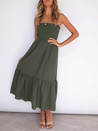 Image of ZESICA Women's Summer Boho Strapless Maxi Dress 2026 Casual Off Shoulder Smocked Flowy A Line Beach Holiday Long Dresses