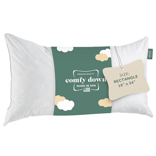 Image of ComfyDown 16x34 Throw Pillow Insert, Down & Feather Fill, 100% Cotton Cover, Made in USA - Premium Soft Lumbar Decorative Pillow Form Sham Stuffer for Bed, Sofa & Couch