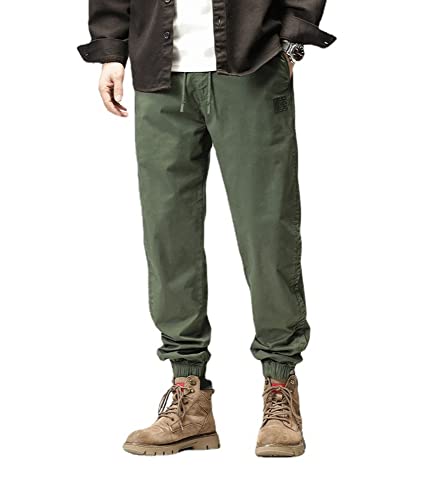 KENID Calça cargo masculina moderna bordada, de algodão, casual, caimento solto, para caminhadas ao