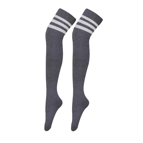 Image of Bestjybt Women Thigh High Socks Cotton Warm Striped Over Knee High Socks | Well-made, Not Sheer, Thick, Leg Warmers, Long Knee High Boot Socks, Comfortable, Thigh-friendly, Stay up, Fit Well