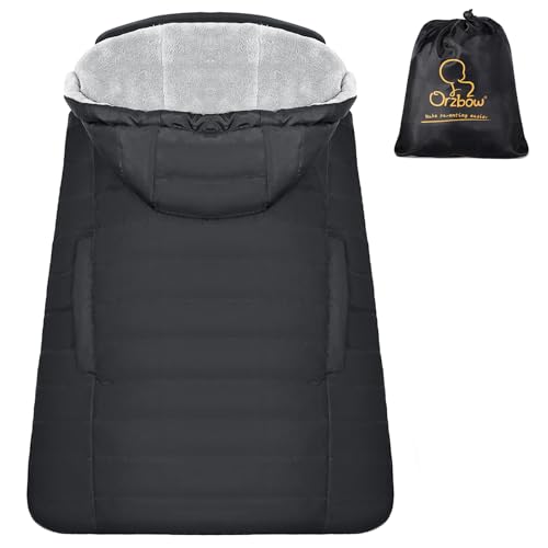 Orzbow Winter Baby Carrier Cover with Detachable Hood, Waterproof & Windproof, Universal for Baby Carriers and Baby Waist Stool, Baby Bunting Bag for Car Seats and Strollers with Storage Bag, Black