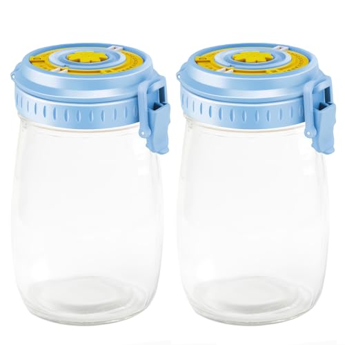 Hintyne Gärglas 1000 ml mit Datum versehenes Sauerteig Starterglas mit Entlüftungsöffnung Sauerteigglas wiederverwendbarer Kimchi Behälter Mehrzweck Vorratsgläser aus Glas 2 Stück