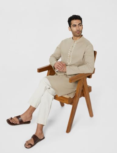 Image of Amazon Brand - Symbol Men's 100% Cotton Embellished Casual Long Kurta (Regular Fit)