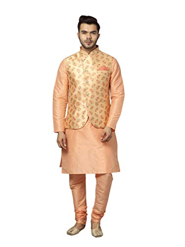 Image of Uri and MacKenzie Men's Silk Blend Kurta Churidar Pyjama with Stylish Nehru Jacket
