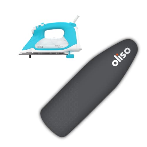 Image of Oliso TG1600 Pro Plus 1800 Watt SmartIron with Auto Lift (Turquoise) & OLISO Ironing Board Cover, durable 100% cotton lined with professional grade felt pad (Gray)