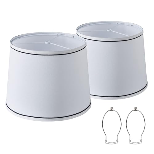 White Bedside Lamp Shades Set of 2 Replacement, Fabric Lampshades for Table Lamps Floor Lamps...