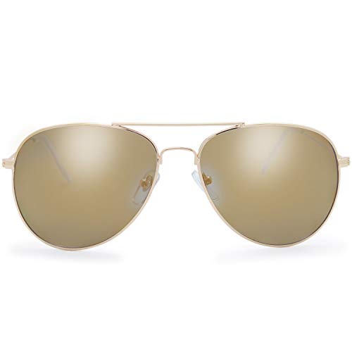 Image of The Fresh Classic Aviator Sunglasses for Men Women, Metal Frame Mirror Lens, Pilot Style, Includes Cleaning Cloth, Pouch