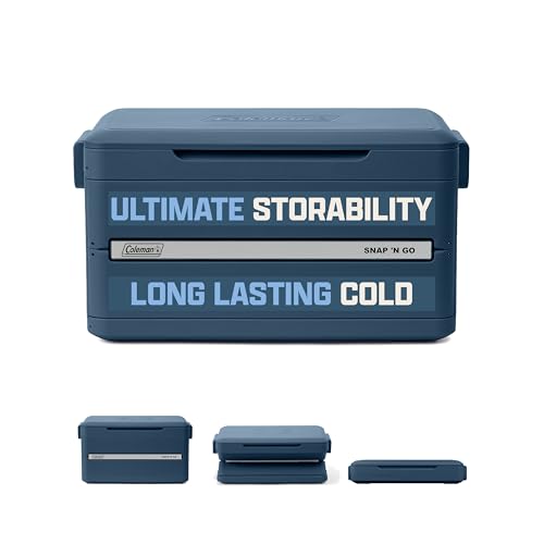 Coleman Snap 'N Go 35-Quart Collapsible Hard Cooler, Portable Hard-Sided Cooler with Waterproof Removable Liner, Spacing-Saving & Quick Set Up, 48 Hours Cold, Sapphire Blue