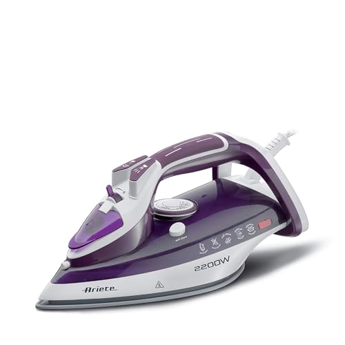 Miglior Ferro da stiro Ariete (2024) 11 Ariete 6243 Steam Iron - Ferro da stiro con piastra in ceramica - Colpo vapore 140 gr/min - Serbatoio 320 ml - 2200 W - Bianco e Porpora