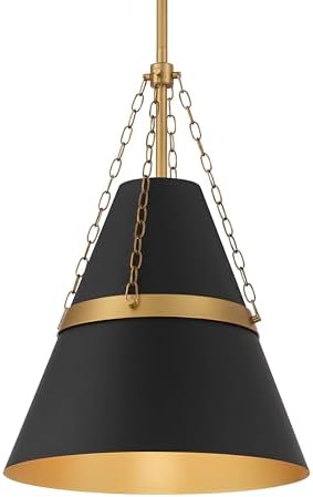 Minka Lavery 3933-876 Springfield 12" Wide Pendant with Steel Shade - Dark Matte Black and Legacy Brass