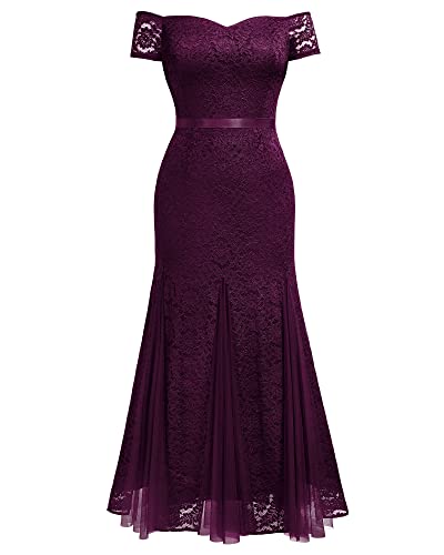 Image of Miusol Women's Plus Size Formal Off Shoulder Vintage Floral Lace Mermaid Maxi Evening Party Dress