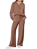 ANRABESS Women 2 Piece Outfits 2025 Fall Fashion Airport Wide Leg Pants Lounge Set Leisure Travel Vacation Clothes Sweatsuits Brown X-Large