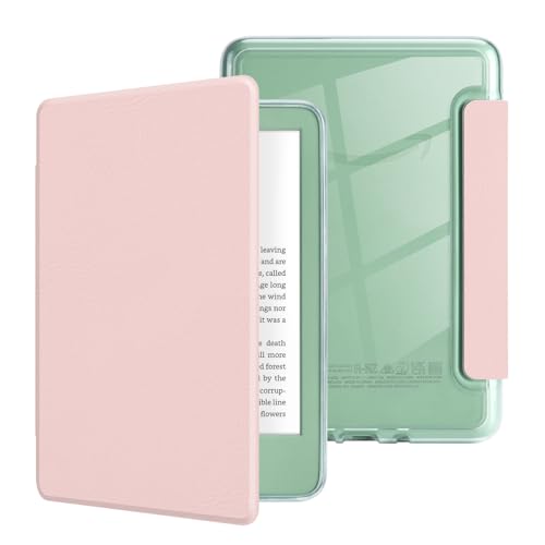 MOROCK Case for All-New Kindle(11th Generation 2024/2022 Release) Lightweight PU Leather and PC Clear Acrylic Back Cover Auto Sleep/Wake Case for Kindle 11th Generation 2024/2022 Pink
