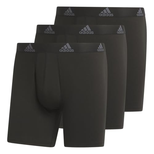 adidas Men's Performance Stretch Cotton Boxer Briefs 3-Pack, Soft Underwear, Superior Comfort, Black/Onix Grey, Large
