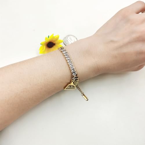 Image of Ladies Gold Double Cuban Chain, Tennis Zircon Charm Mountain /Round Mustard Seed Pendant Bracelet for Women Mom Religion Faith Jewelry