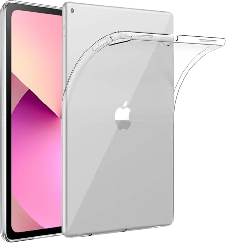 Image of World biz Clear Case for iPad Pro 12.9 Inch (1st and 2nd Generation 2015 and 2017), Soft Slim & Lightweight TPU Transparent Shockproof Raised Edge Gel Tablet Cover, iPad 12.9’’