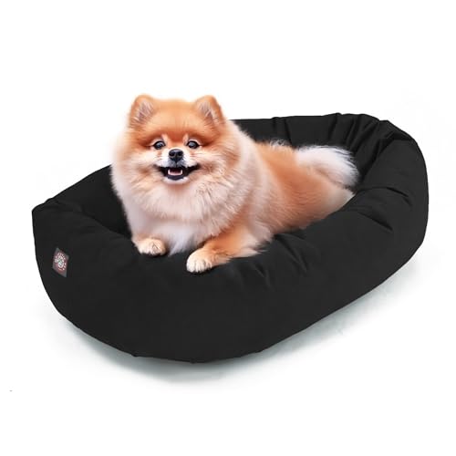 Majestic Pet 24 Inch Suede Calming Dog Bed Washable 24x19x7 (Inch)  Cozy Soft Round Donut Dog Bed with Spine Support for Dogs to Rest Their Head - Pet Bed Small  Black (2025)