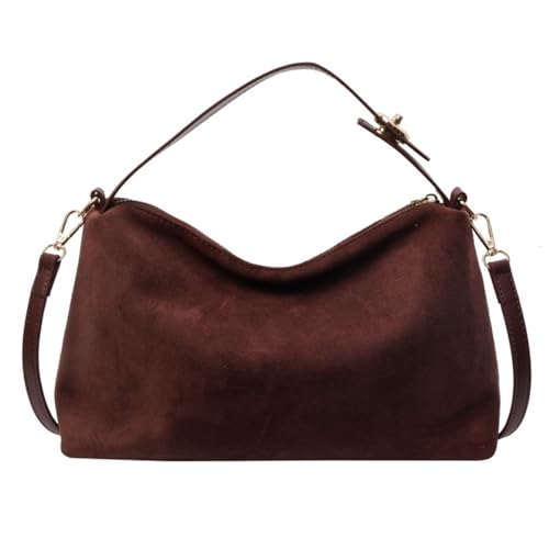 Suede Women Bag for Women Retro Suede Shoulder Bag Hobo Shoulder Bag with Zipper Closure