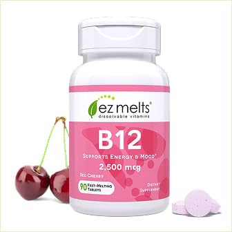 EZ Melts B12 Sublingual Vitamin 2,500 mcg, Methylcobalamin, Sugar-Free, 3-Month Supply - 1 Pack