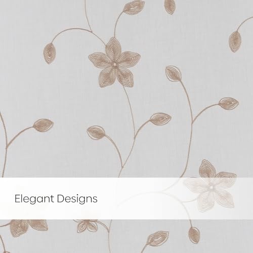 Image of haus & kinder Curtains 7 feet Long | Embroidery Sheer Curtains 7 Feet Long Pack of 1 | Door Curtains 7 feet Light-Filtering & Breathable Sheer Curtains (Shadow Bloom Beige, 114x213cm)