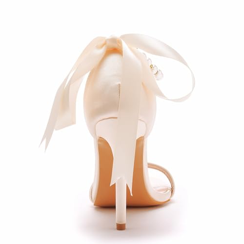 Women's High Heels, Ladies Court Shoes 10 Cm Satin White Bridal Shoes Shallow Mouth Sandals Pumps Comfortable Stiletto Heels Banquet Wedding Dress Shoes,US8, Champagne4