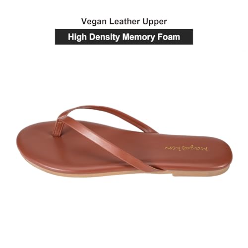 Image of mazeskin Women's Memory Foam Comfortable Flat Thong Sandals Dressy Summer Beach Leather Slide Flip Flops