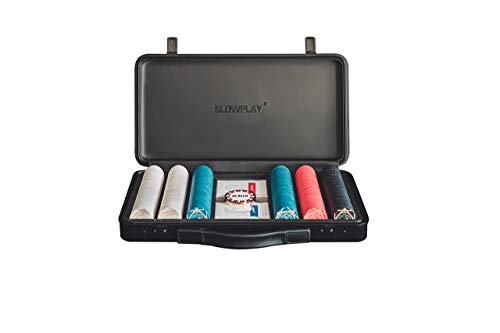 SLOWPLAY ACES Ceramic Poker Chips Set for Texas Hold'em, 300 PCS[Blank Chips] Features a high-end Carrying case with a Leather Interior Design and casing Made from German Polycarbonate Material.