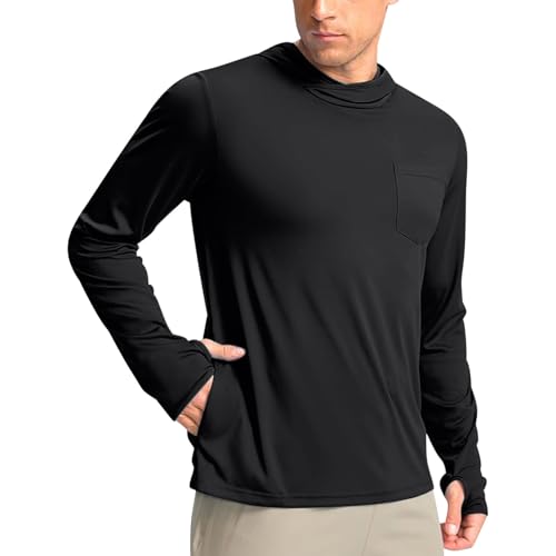 UPF 50+ Fishing Shirts for Men Long Sleeve with Hood UV Sun Protection Hoodies Outdoors Rash Guard Swim Workout Tops