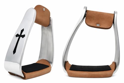 Challenger Western Angled Aluminum Saddle Stirrups w/Black Cross Inlay 5173